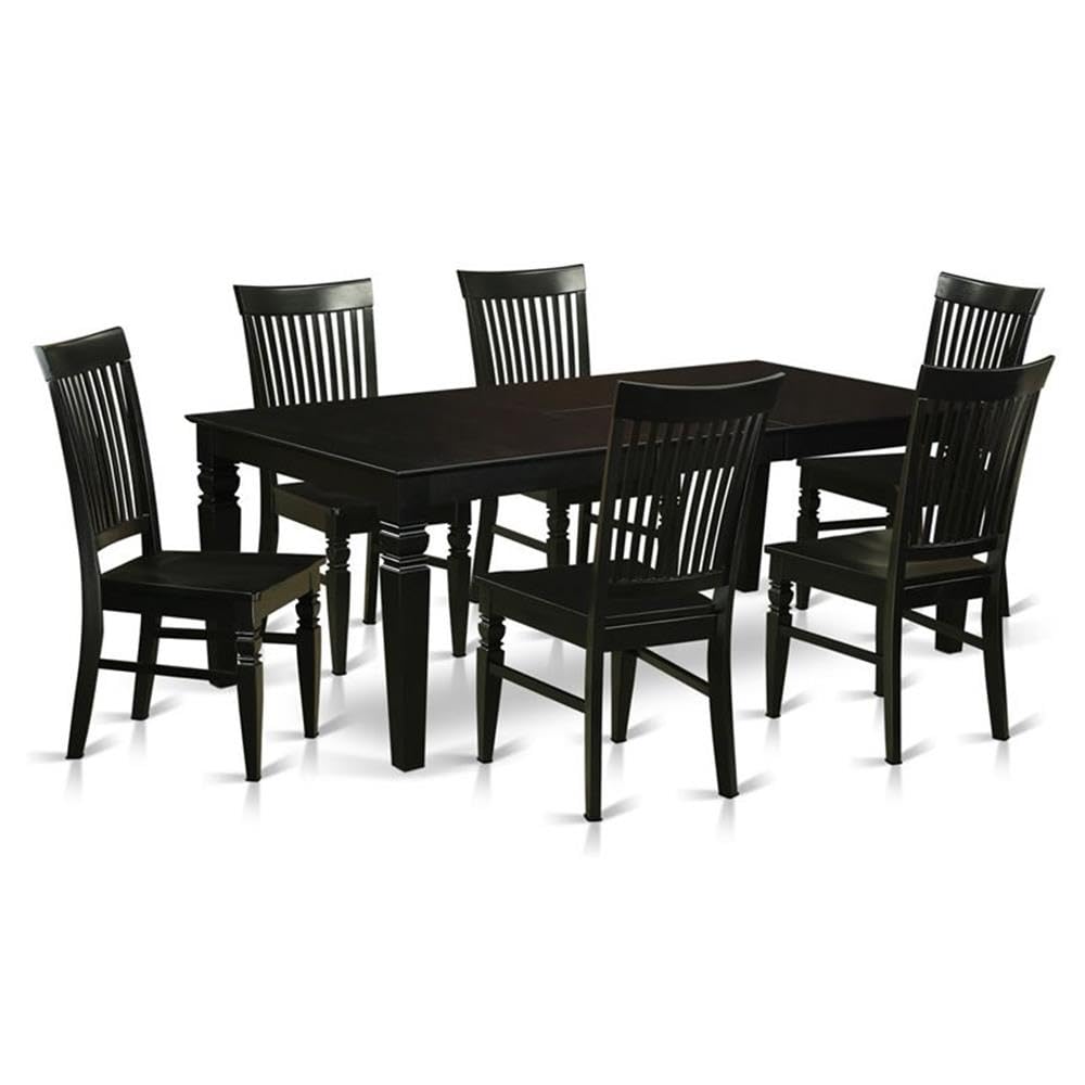 East West Furniture LGWE7-BLK-W 7 Piece Dining Set Consist of a Rectangle Dining Room Table with Butterfly Leaf and 6 Wood Seat Chairs, 42x84 Inch, Black