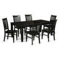 East West Furniture LGWE7-BLK-W 7 Piece Dining Set Consist of a Rectangle Dining Room Table with Butterfly Leaf and 6 Wood Seat Chairs, 42x84 Inch, Black
