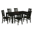 East West Furniture LGWE7-BLK-W 7 Piece Dining Set Consist of a Rectangle Dining Room Table with Butterfly Leaf and 6 Wood Seat Chairs, 42x84 Inch, Black