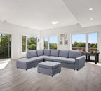 Lilola Home Marley Light Gray Linen 7 Seat Reversible Modular Sectional Sofa with Ottoman