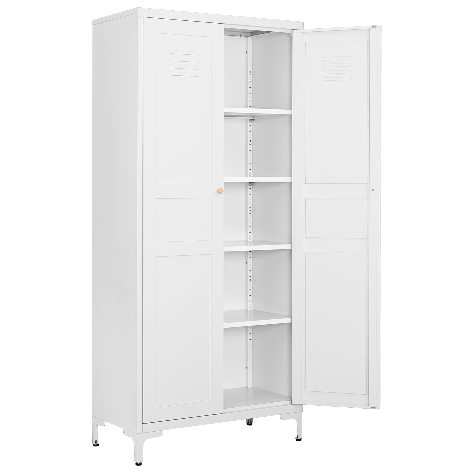 Fesbos Metal Storage Cabinet-61” Tall Steel File Cabinets With Doors And 4 Adjustable Shelves-White Steel Storage Cabinet For Home,Kitchen, School, Office, Garage