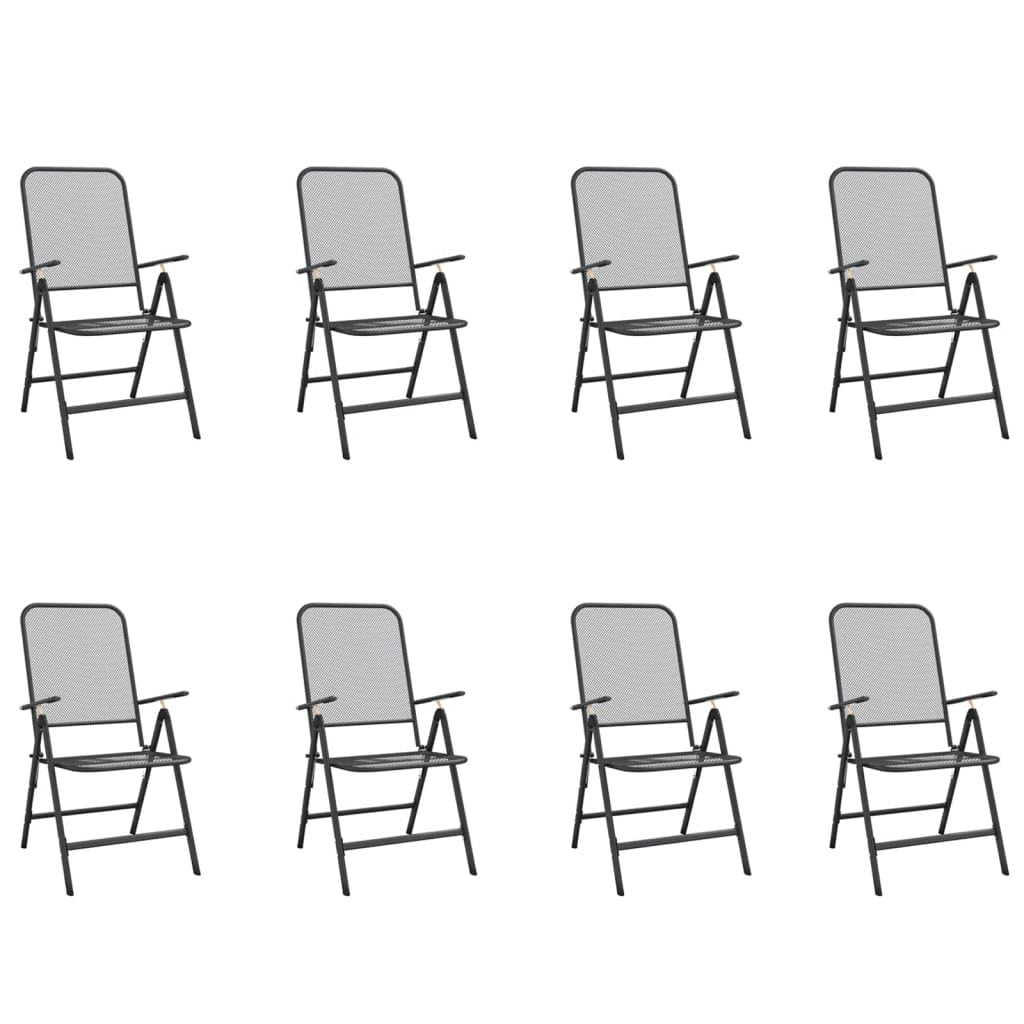 vidaXL Anthracite Metal Mesh Patio Dining Set - Outdoor Furniture Conversation Set with Foldable Chairs and Adjustable Reclining Seats