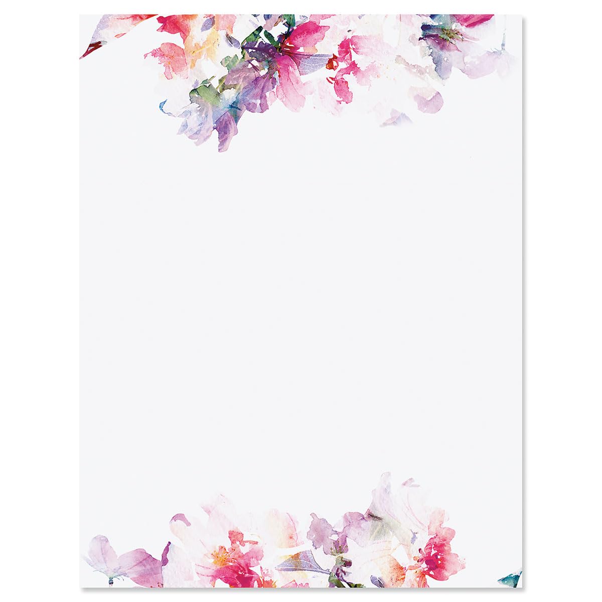 Current Brushed Floral Letter Paper - Spring Stationery Papers With Decorative Flower Border, Printable Holiday, Wedding & Brida