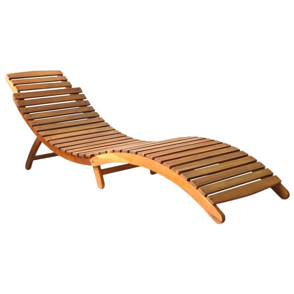 vidaXL Acacia Wood Outdoor Sun Lounger with Ergonomic Design and Foldable Feature - Includes Comfort Cushion in Gray Check Pattern