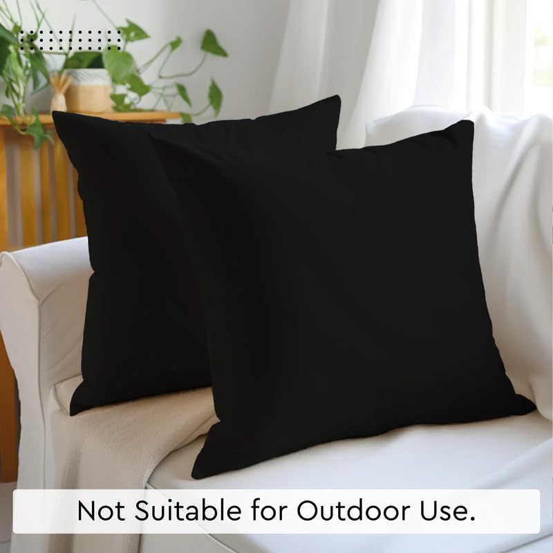Cotton Canvas Throw Pillow Covers By Encasa Pack Of 2 Black 26'X26' No Insert With Hidden Zipper | Decorative Cushion Covers F