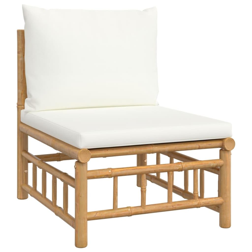 vidaXL Patio Sofa with Durable Bamboo Material, Cream White Cushions, Modular Build for Customizable Lounge Sets, Easy Assembly, Ideal for Outdoor Spaces