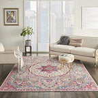 HomeRoots Grey/Multi 100% Polypropylene 7’ x 10’ Gray and Pink Medallion Area Rug