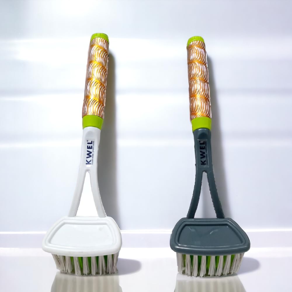 KWEL Multipurpose Cleaning Brush| Sink, Wash Basin Cleaning Brush with Plastic Handle/Nylon Brush|Long Handle (Pack of 2)