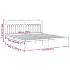 vidaXL Metal Bed Frame with Headboard - White, King Size (76x79.9) - Durable Steel Slats, Extra Storage Space