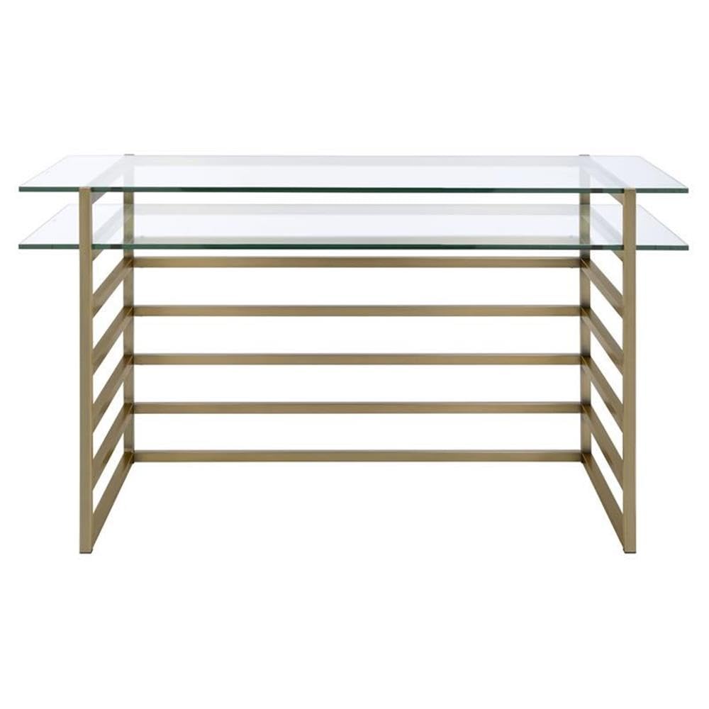 Acme Shona Glass Rectangular Top 1-Shelf Desk in Antique Gold and Clear