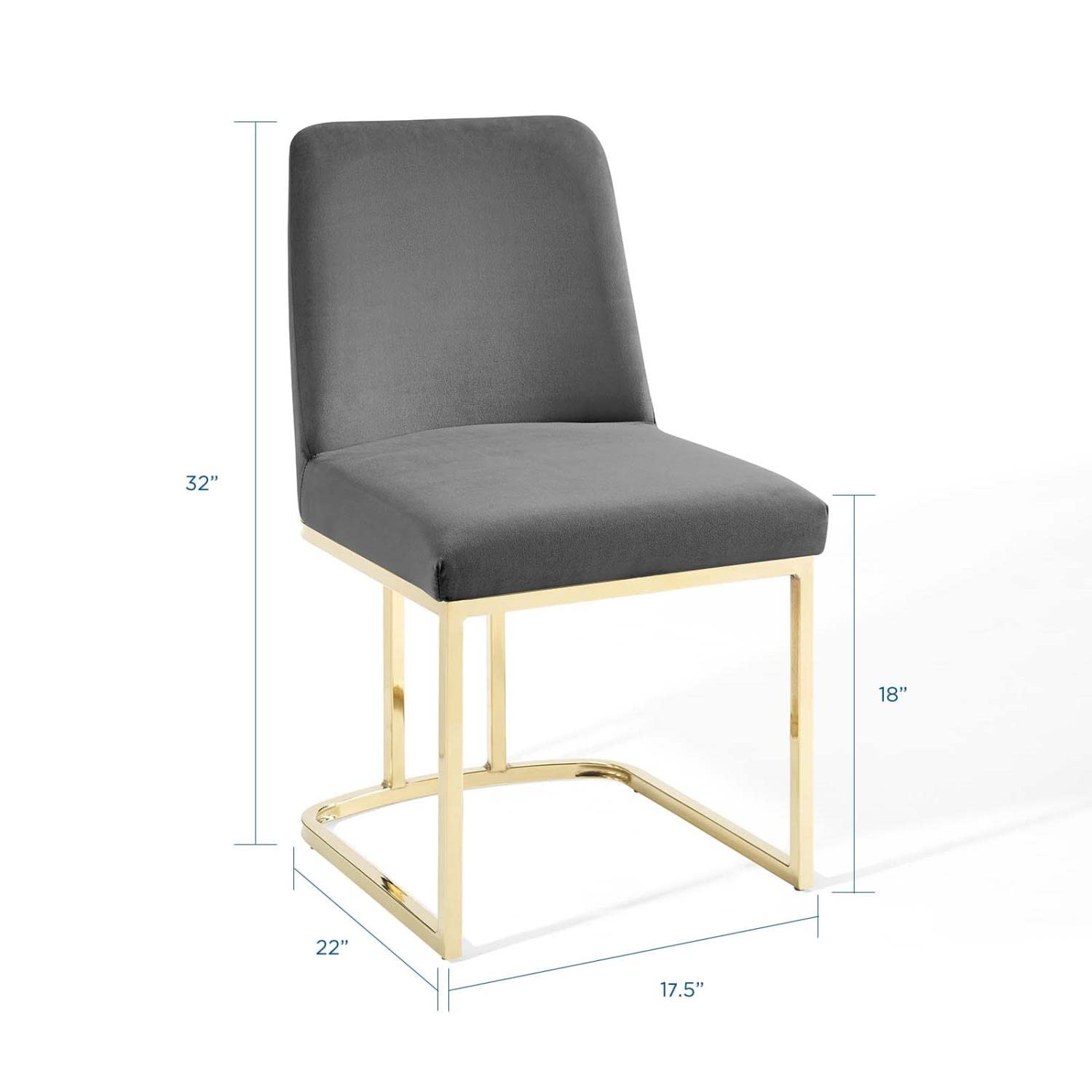 Modway Amplify Sled Base Performance Velvet Dining Side Chair, Gold Gray