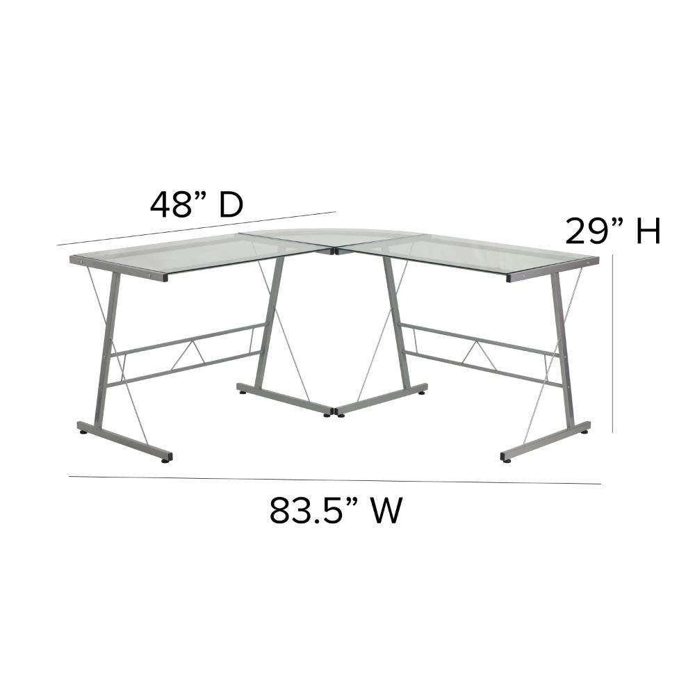 Flash Furniture Ginny L-Shaped Desk 83.5&quot; Computer Corner Desk, Gaming Corner Desk, Home Office Corner Desk, Gaming Desk, Space Saving, Easy to Assemble, Clear