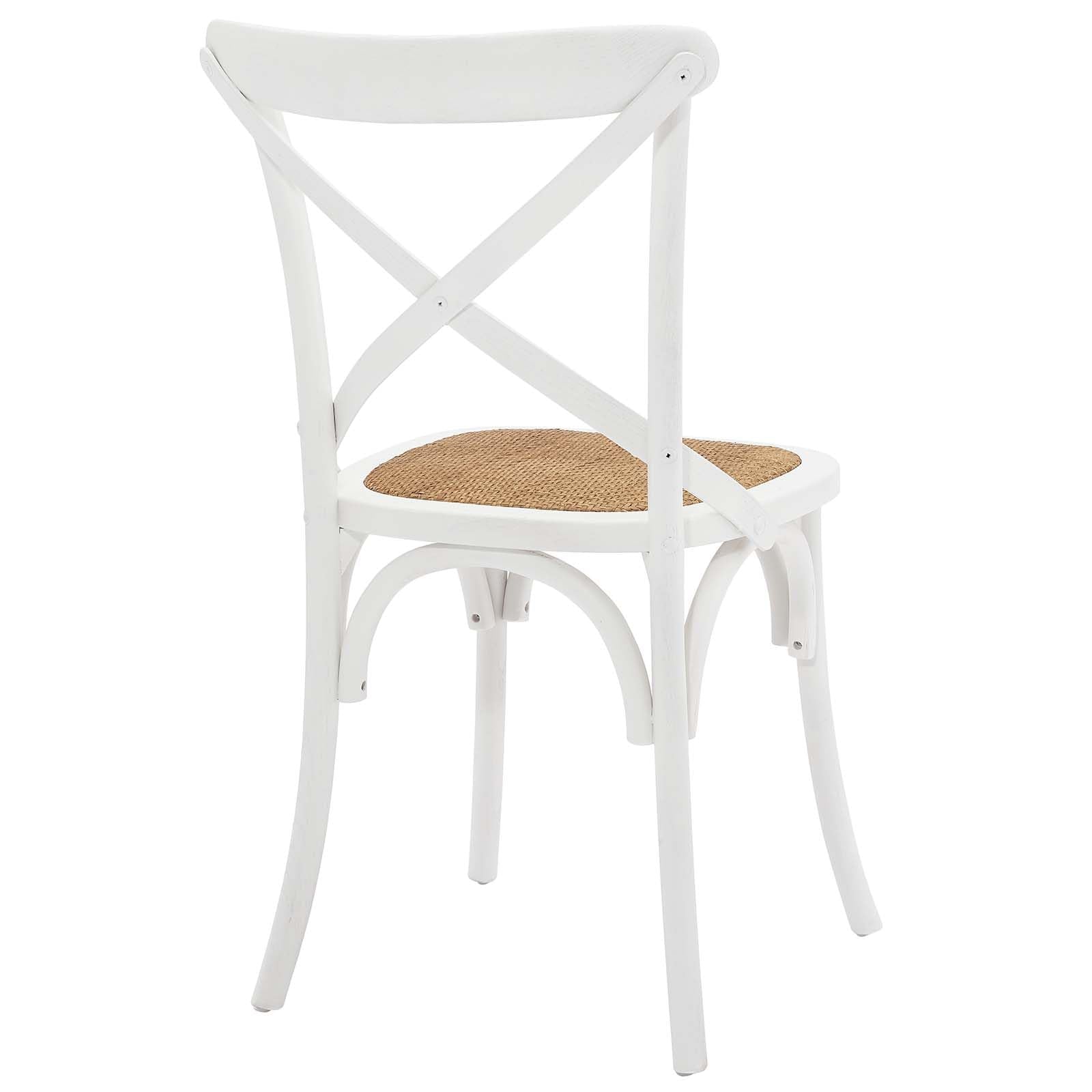 Modway Gear Rustic Modern Farmhouse Elm Wood Rattan Two Dining Chairs In White