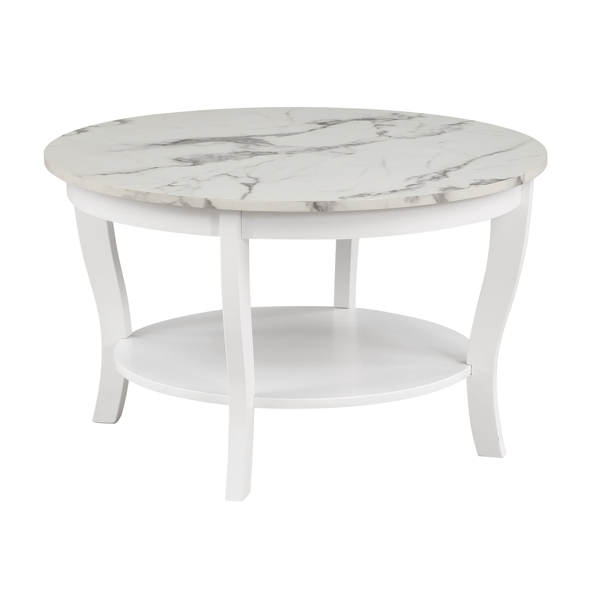 Convenience Concepts American Heritage Round Coffee Table 30 - Classic Living Room Table with Storage Shelf for Living Room, Whi