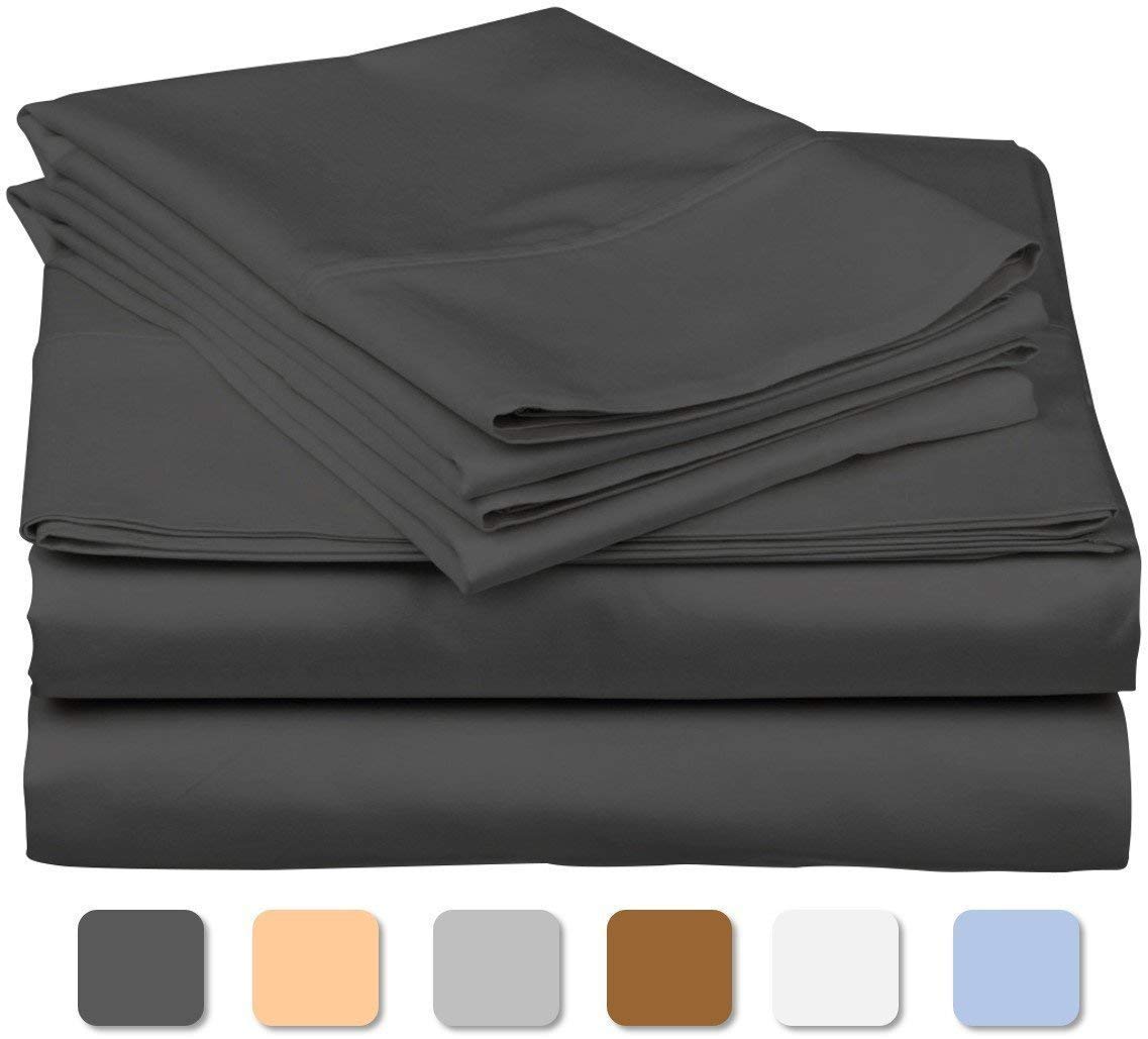 Carressa Linen Egyptian Cotton Sheet Set - 800 Tc 4 Pc Graphite Grey Queen Bedsheet For Queen Size Bed, Sateen Weave Luxury Hote