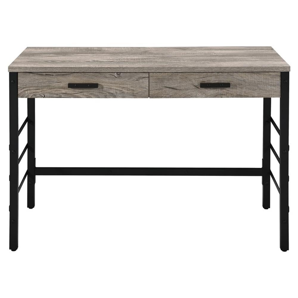 Acme Disho Wooden Writing Desk with USB Port in Light Weathered Oak and Black