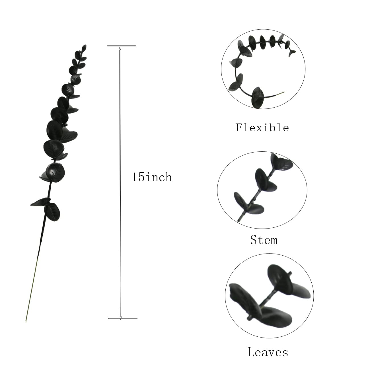 Tinsow Black Artificial Eucalyptus Stem Bulk Halloween Faux Eucalyptuses Wedding Bouquet Centerpiece Home Decor (65, Black)
