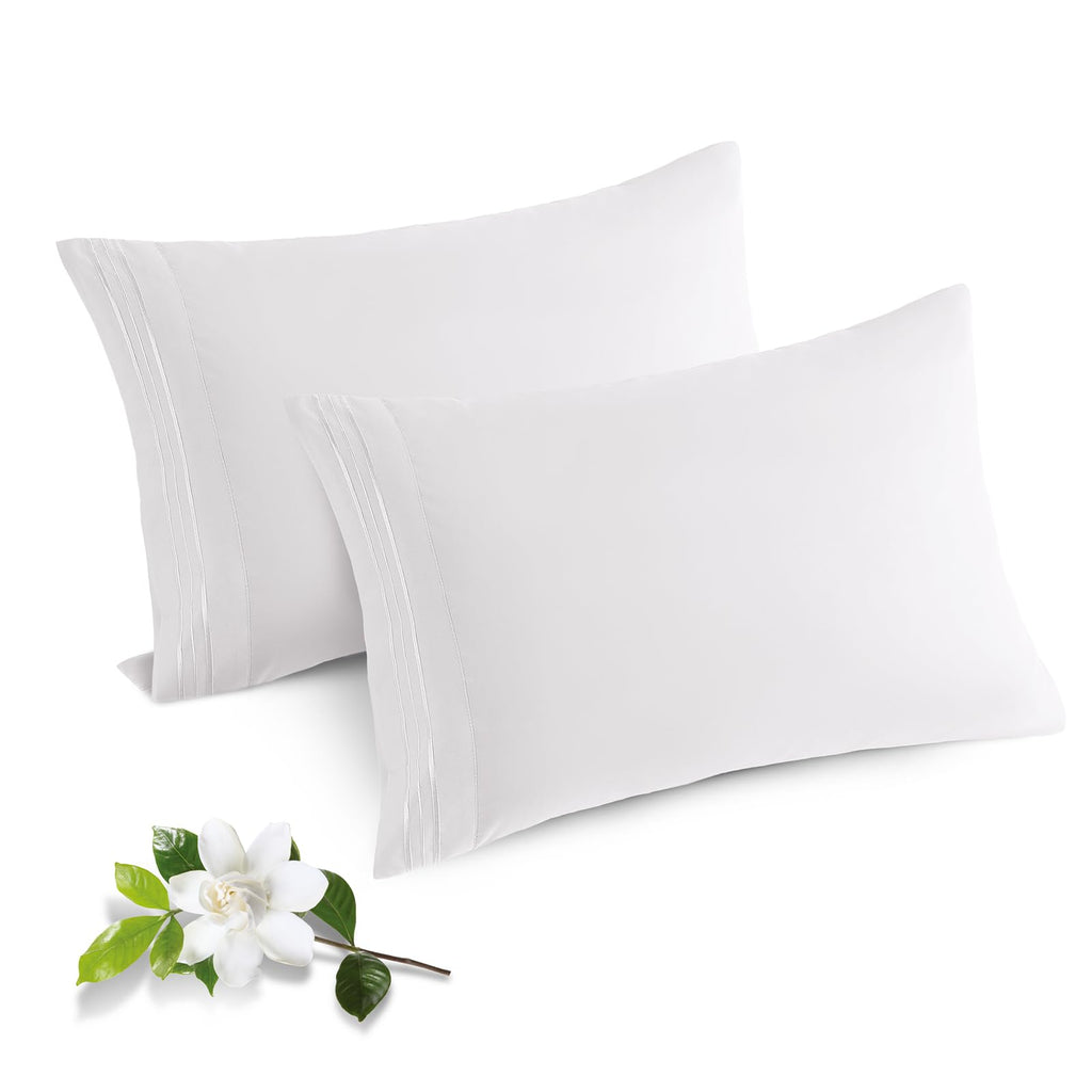 Horbaunal 2 Pack Microfiber Pillowcases Standard Size White Bed Pillow Cases with Envelope Closure, 1800 Thread Count Soft & Shr