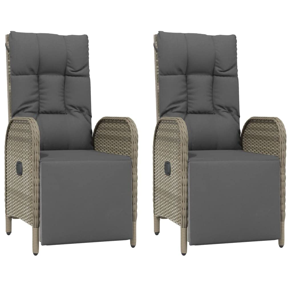 vidaXL Patio Dining Set 3 Piece, Wicker Dining Table and Chair with Cushions, Adjustable Reclining Chair for Lawn Backyard Garden, Gray Poly Rattan