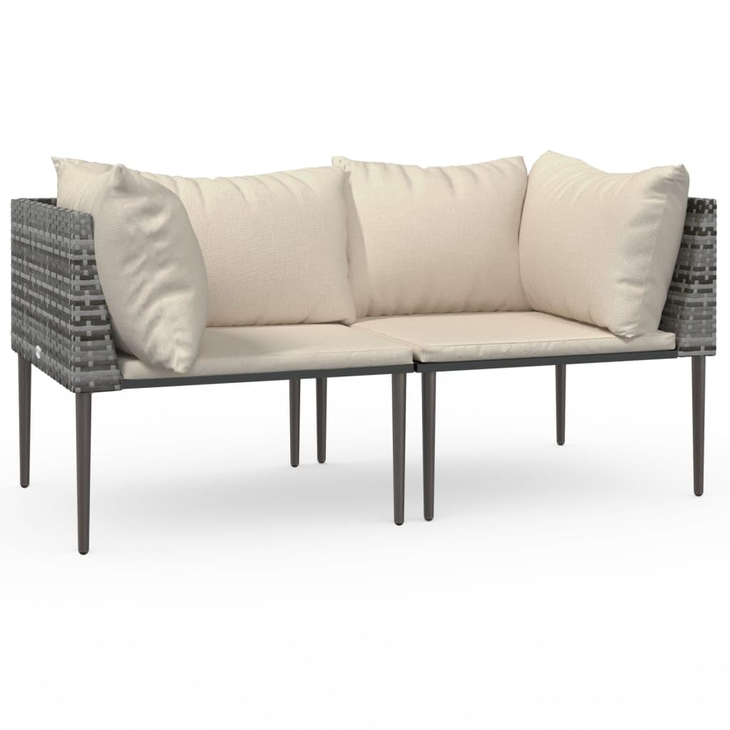 vidaXL Gray Poly Rattan Patio Corner Sofas with Beige Cushions - Modern and Elegant Design, Weather Resistant Material, and Comfortable Seat Experience with Modular Configurations