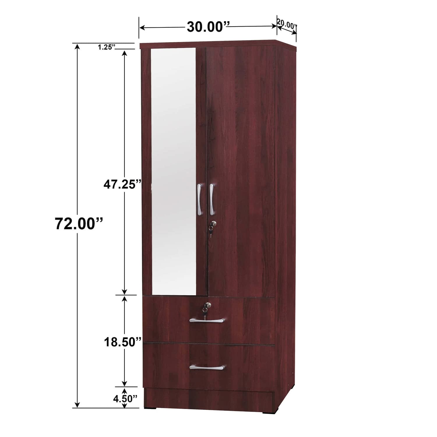 Better Home Products Grace Armoire Wardrobe With Mirror & Drawers In White