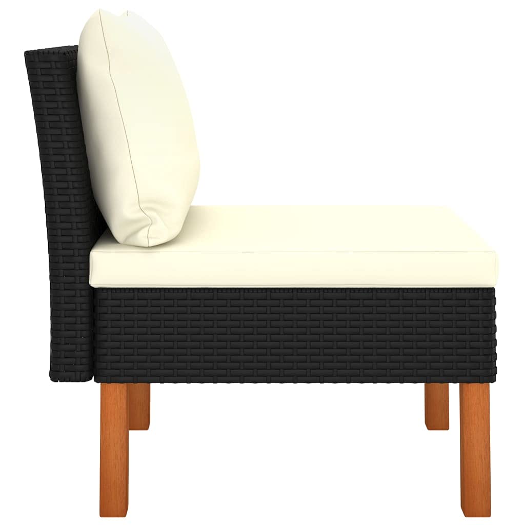 vidaXL Middle Sofa with PE Rattan and Solid Eucalyptus Wood - Outdoor Seating Furniture with Cushions - Low-Maintenance and Configurable