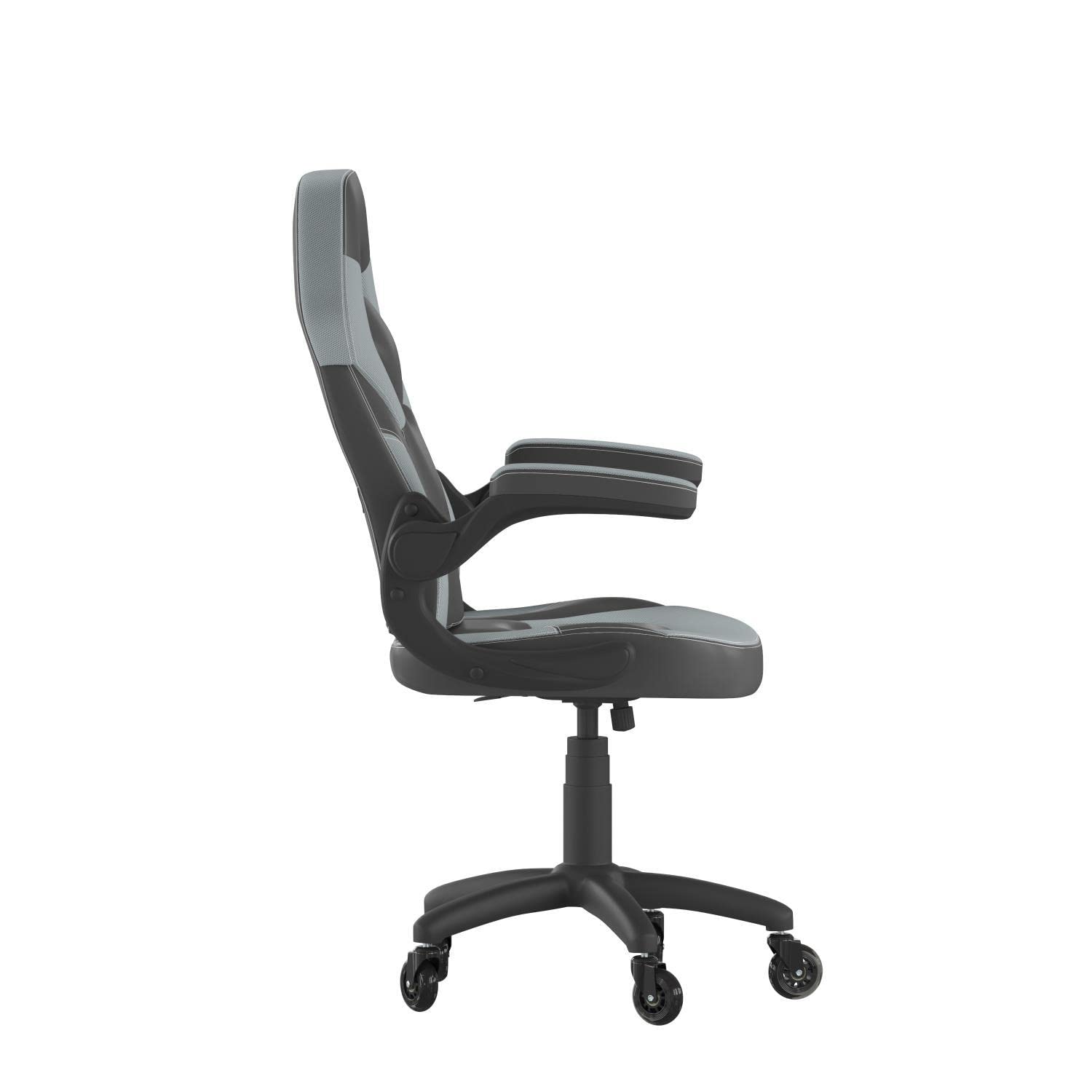 Flash Furniture X10 Gaming Chair Racing Office Computer Pc Adjustable Chair With Flip-Up Arms And Transparent Roller Wheels, Gray/Black Leathersoft