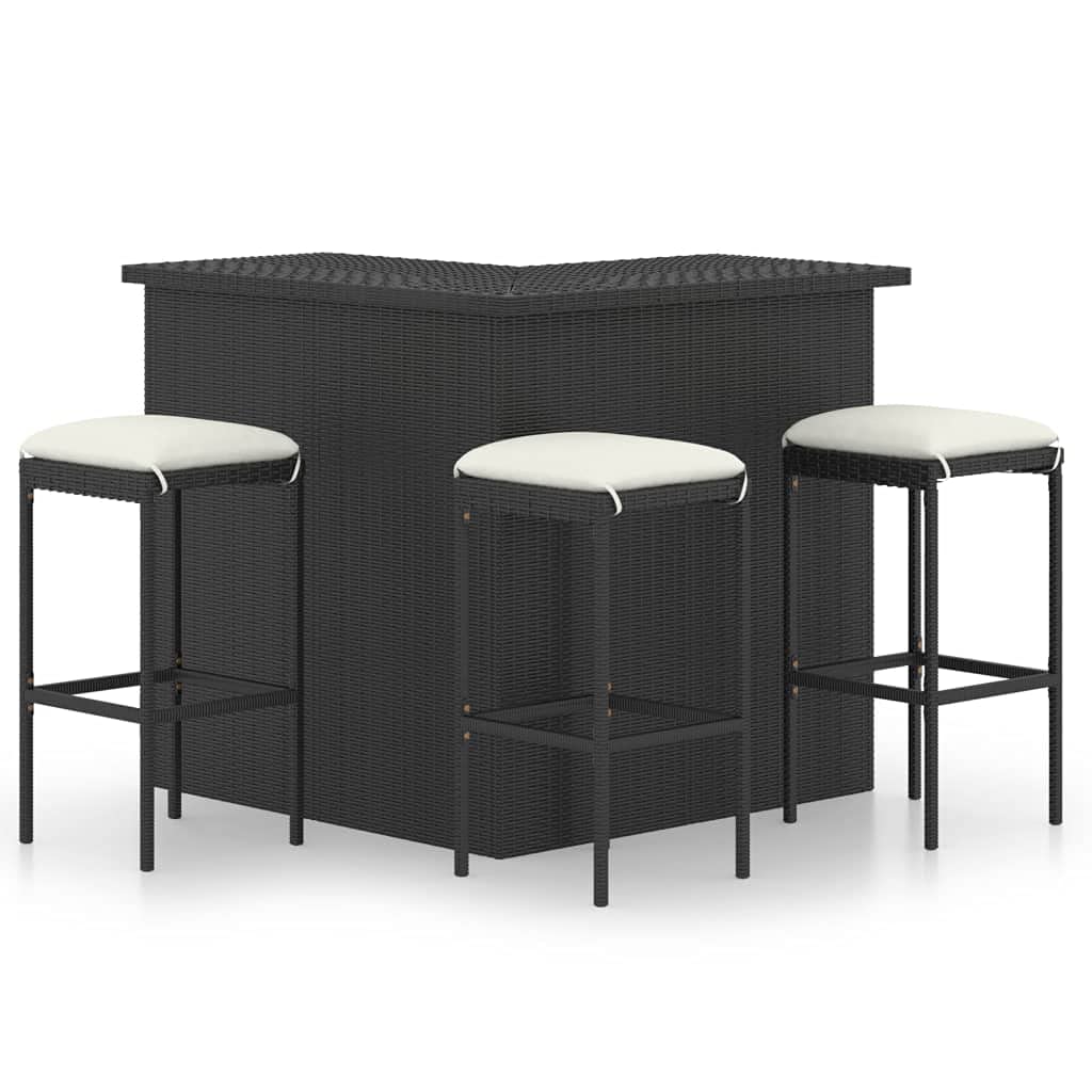 vidaXL Patio Bar Set with Cushions 4 Piece Garden Outdoor Table Chair Dinner Dining Sets Counter Height Tables Furniture Poly Rattan Black