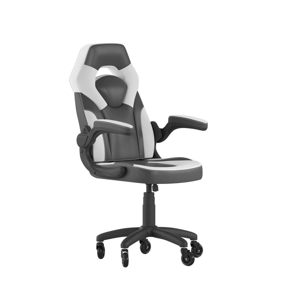 Flash Furniture X10 Gaming Chair Racing Office Computer Pc Adjustable Chair With Flip-Up Arms And Transparent Roller Wheels, White/Black Leathersoft