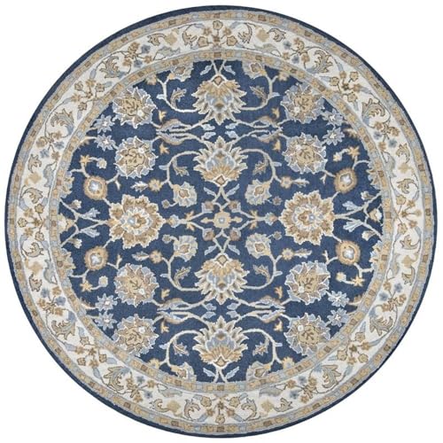 Rizzy Home Alora Decor Crypt 8' Round Border Blue/Ivory Hand-Tufted Area Rug