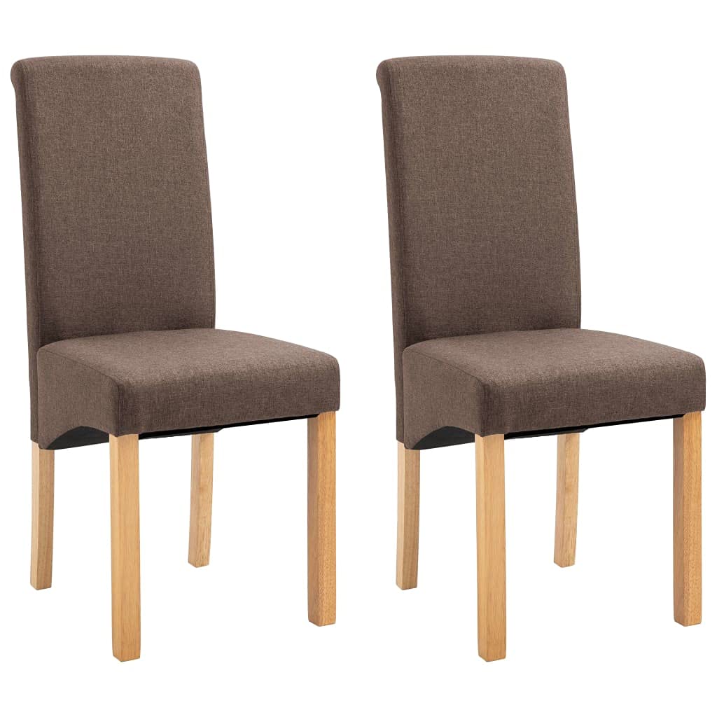 vidaXL Dining Chairs 2 Pcs, Side Chair with Wood Frame, Upholstered Fabric Accent Chair for Home Kitchen Living Room, Brown Fabric