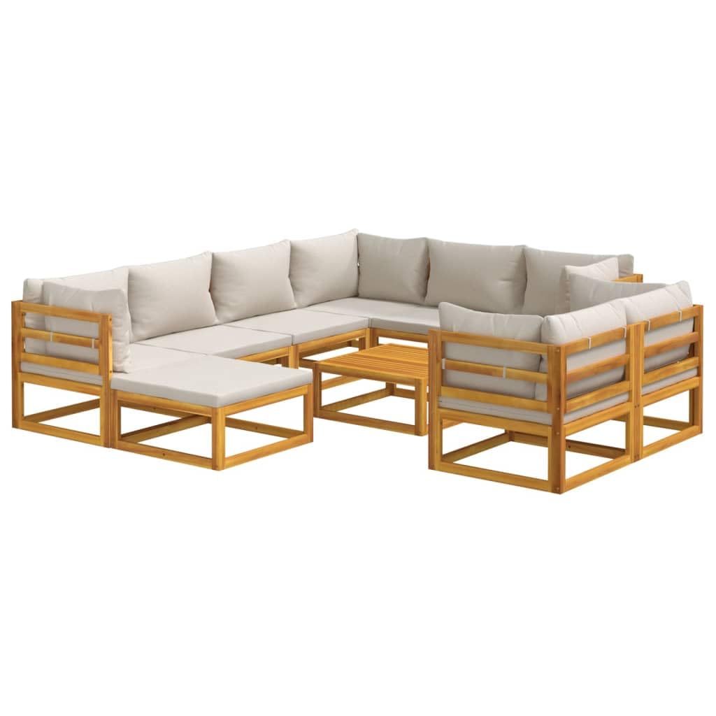 vidaXL 10 Piece Patio Lounge Set with Light Gray Cushions Solid Wood