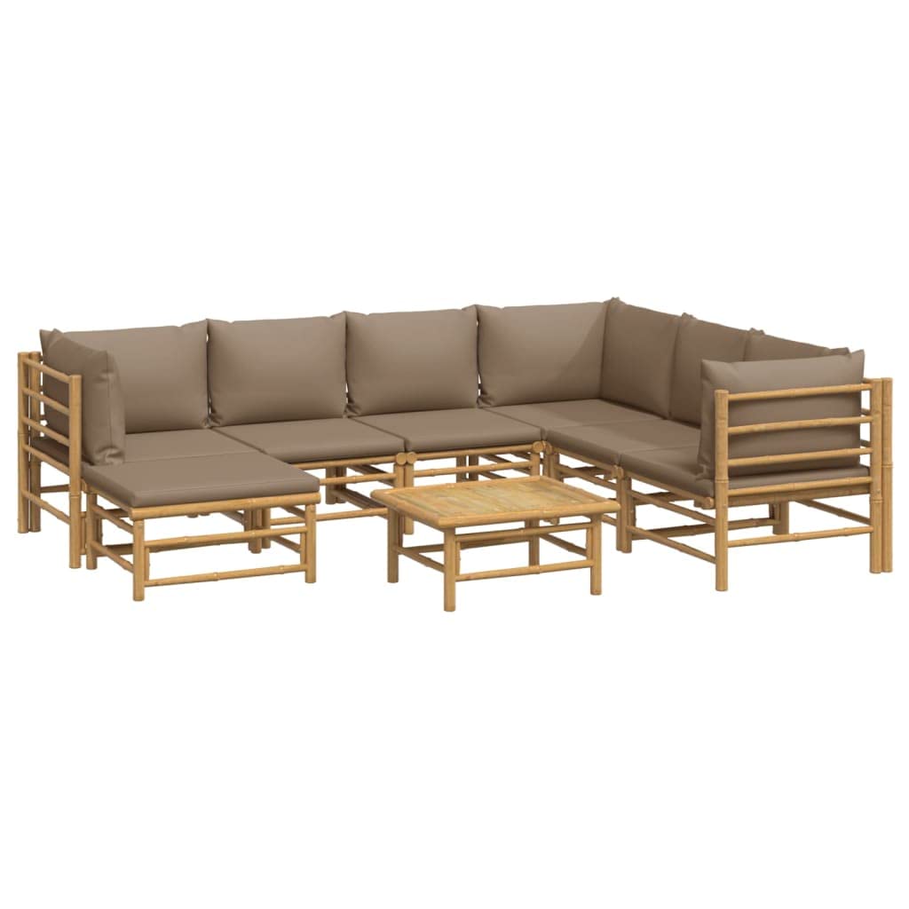 vidaXL 8 Piece Patio Lounge Set with Taupe Cushions Bamboo