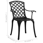 vidaXL Sturdy Patio Chairs Set of 2, Cast Aluminum, Black, Outdoor Dining Chairs with High Backrest, Hollow Design, Weather-Resistant, Ergonomic Armrests