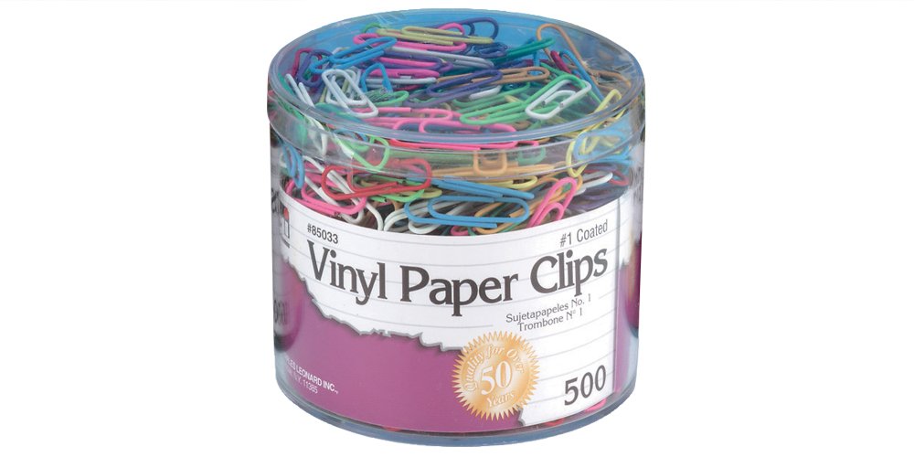 Charles Leonard Vinyl Coated Paper Clips, Size #1, Assorted Colors, 500/Box (85033)