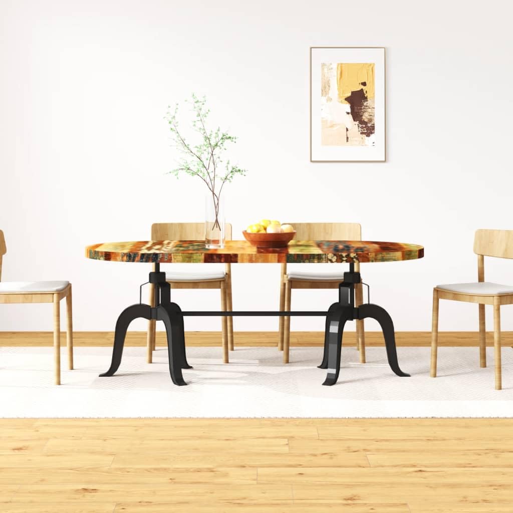 vidaXL Industrial-Style Dining Table - Solid Reclaimed Wood with Steel Legs - Oval Wooden Surface - 70.9"x35.4" Furniture for Dining Room and Kitchen