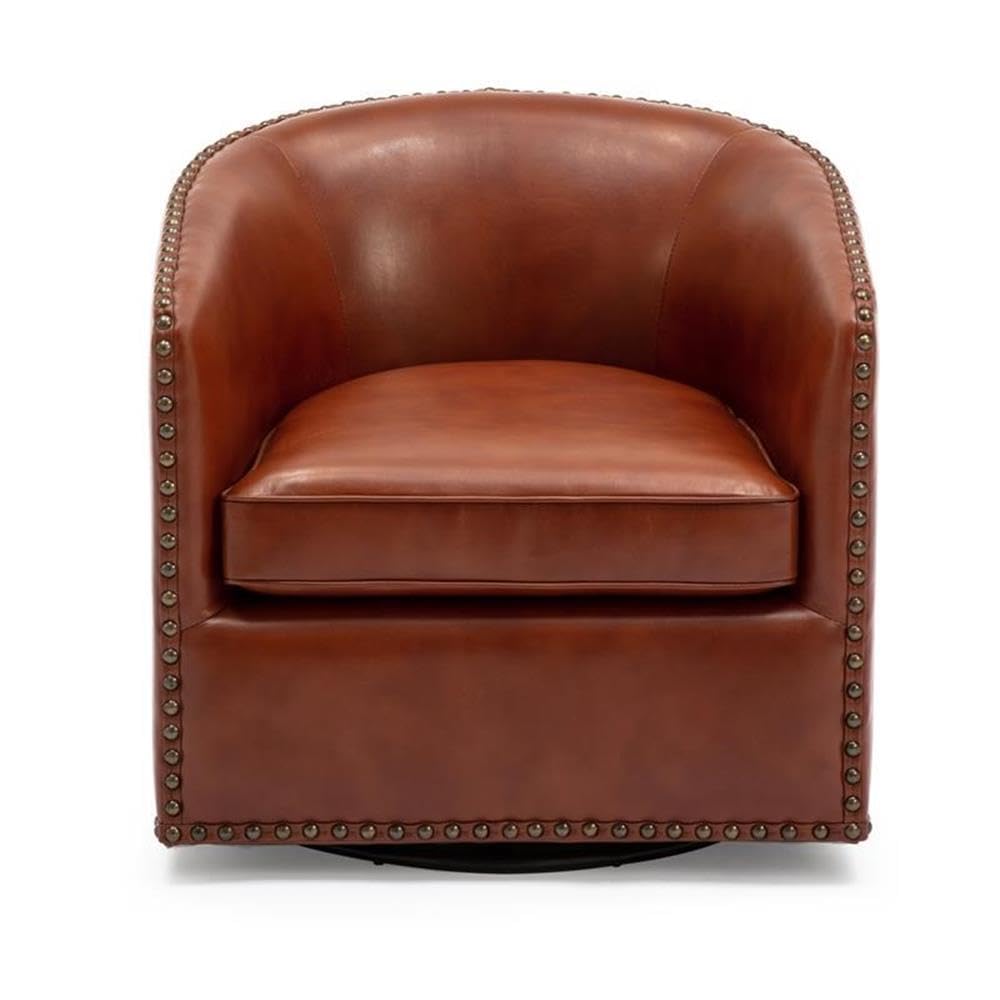 Comfort Pointe Tyler Caramel Brown Faux Leather Swivel Arm Chair with Nailhead Trim