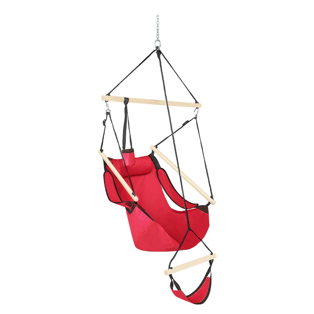 ONCLOUD Hammock Chair Hanging Swing Seat Air Deluxe Rope Through Beech Wood Bars, Drink Holder & Fuller Pillow Safer Relax for I