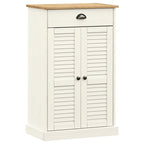 vidaXL White Shoe Cabinet with Doors - Solid Pine Wood Shoe Storage with 2 Shelves, 1 Drawer, Metal Handles, and Shutter Design - Dimensions 23.6" x 13.8" x 37.8" for Entryway or Bedroom