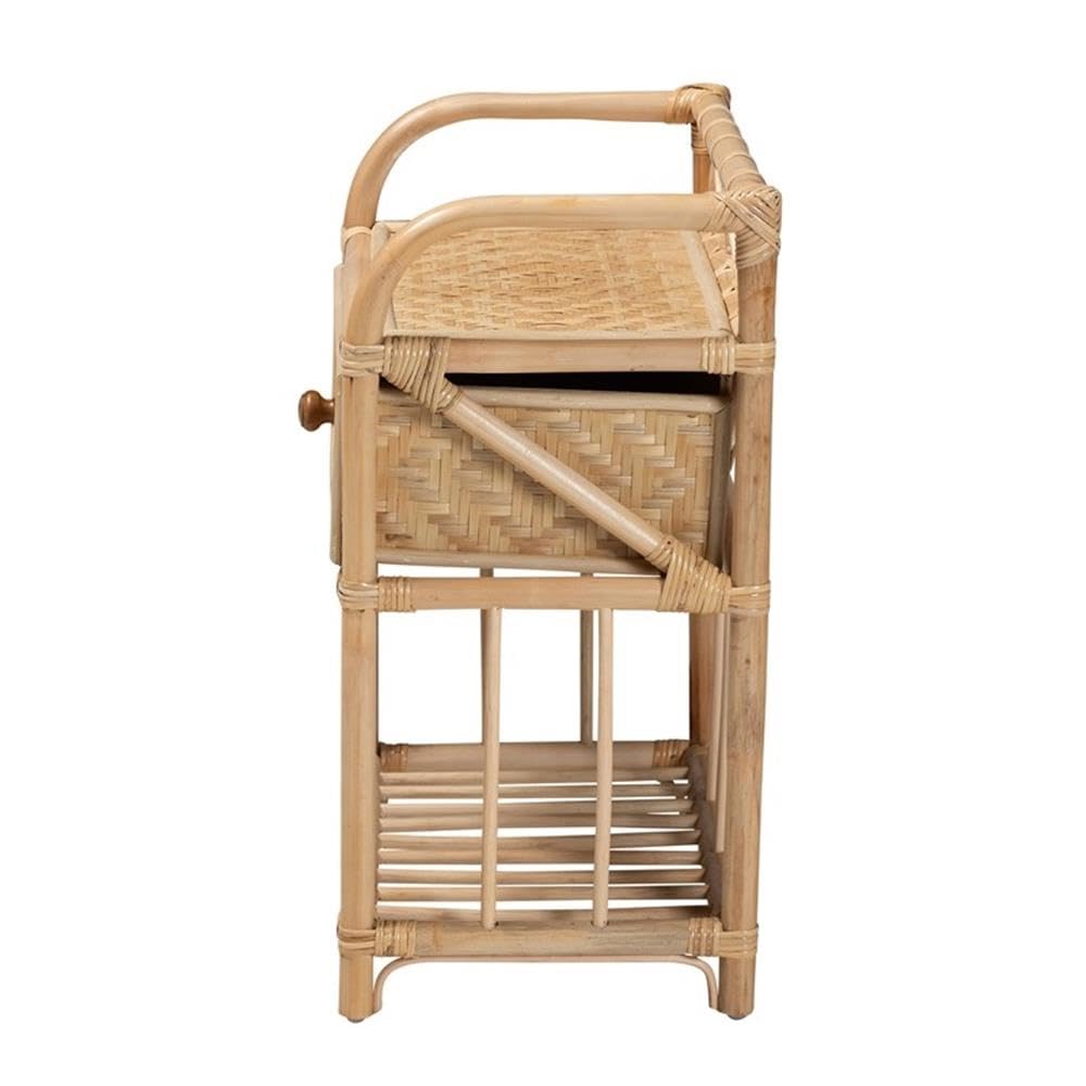 Baxton Studio Kobie Modern Bohemian Natural Brown Rattan 1-Drawer Nightstand