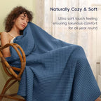 Phf Ultra Soft Waffle Weave Throw Blanket 50'X 60'- Washed Lightweight Breathable Breathable Cozy Woven Blanket - Great For Couch Bed Sofa Home Car - Navy Blue