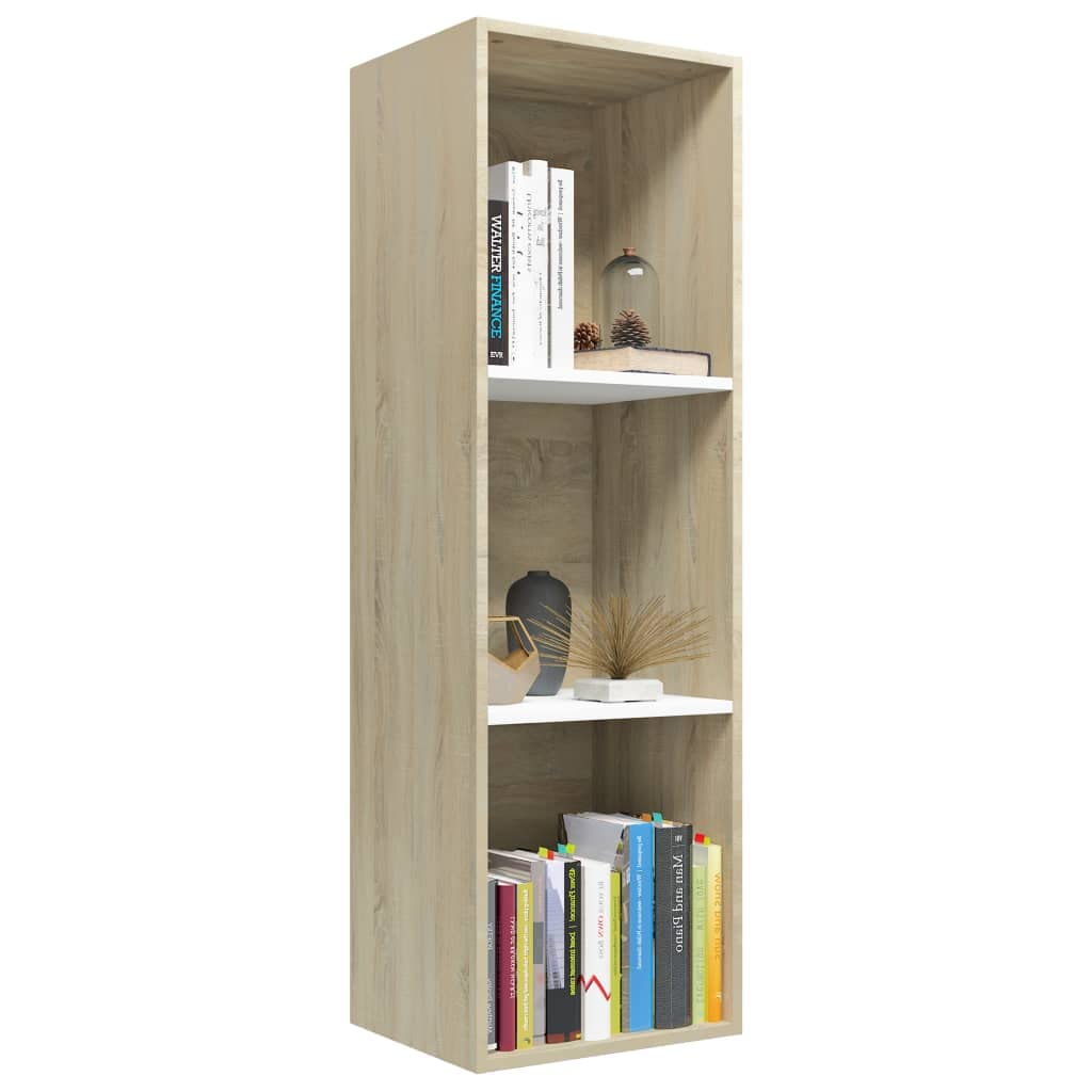 vidaXL Book Cabinet, Bookshelf TV Stand, Wall Bookcase for Office Living Room, Decorative Shelving Unit, Modern, White and Sonoma Oak Engineered Wood