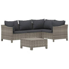 vidaXL 5-Piece Outdoor Patio Lounge Set with Cushions in Gray, Weather-Resistant Poly Rattan Material, Modular Design, Comfortable Padded Seats & Back
