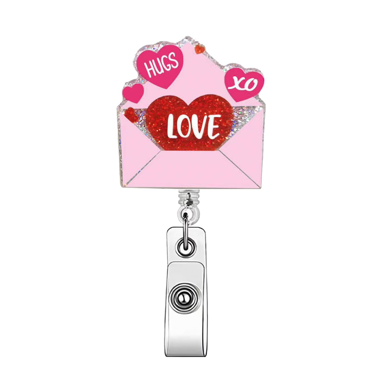Valentine'S Day Badge Reel Pink Reel Retractable Badge Clip Nurse Badge Reel Cute Love Letter Badge Reel With Alligator Clip Fun