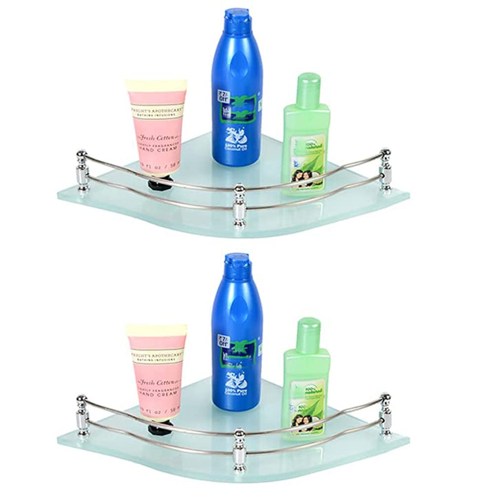 MOTIQO Flower Frosted Glass Corner Shelf for Bathroom, Bathroom Shelf for Wall, Racks and Shelves, Kitchen Corner Shelf, Bathroo