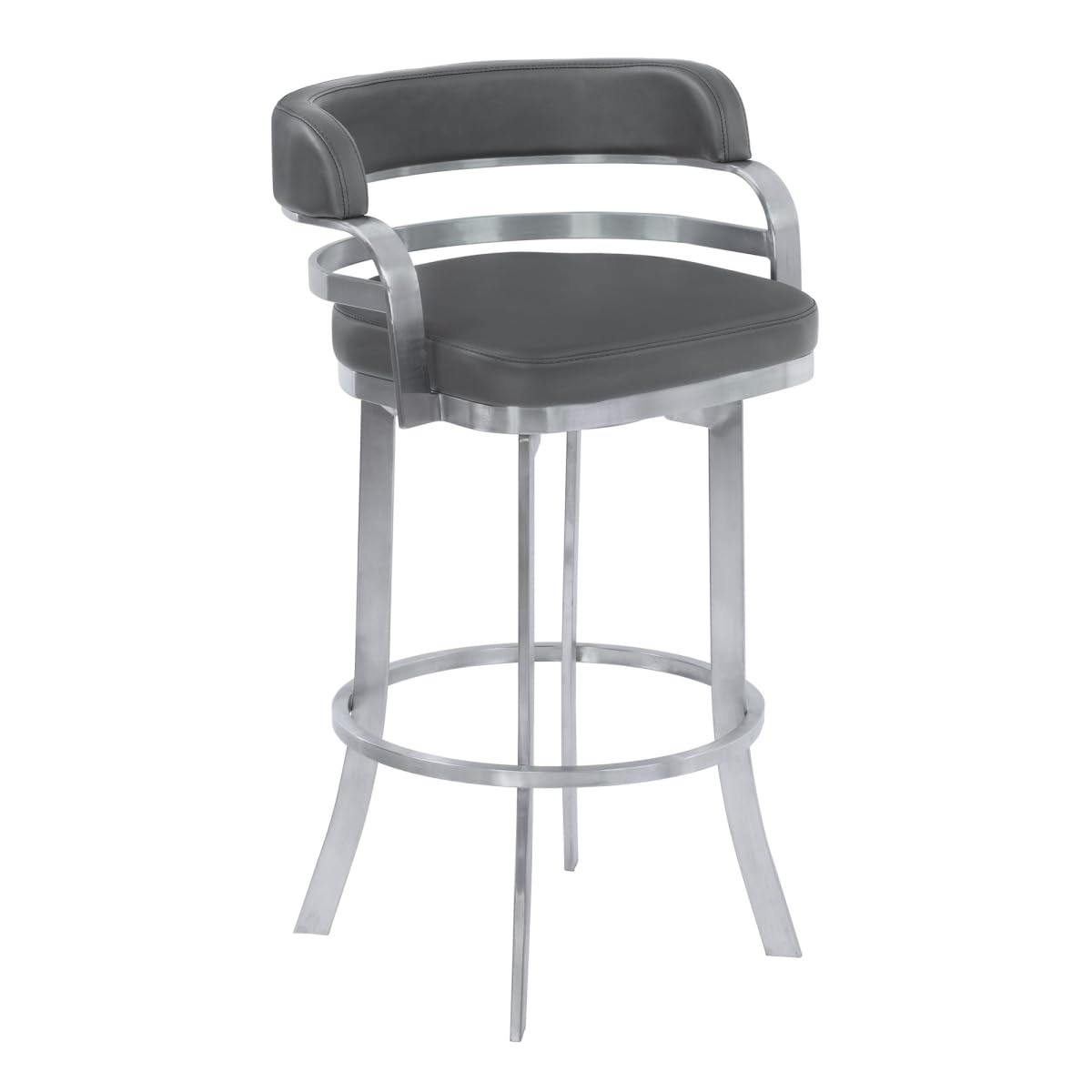 HomeRoots 477209 38 x 22 x 22 in. Gray Brushed Stainless Steel Bar Height Swivel Full Back Bar Chair