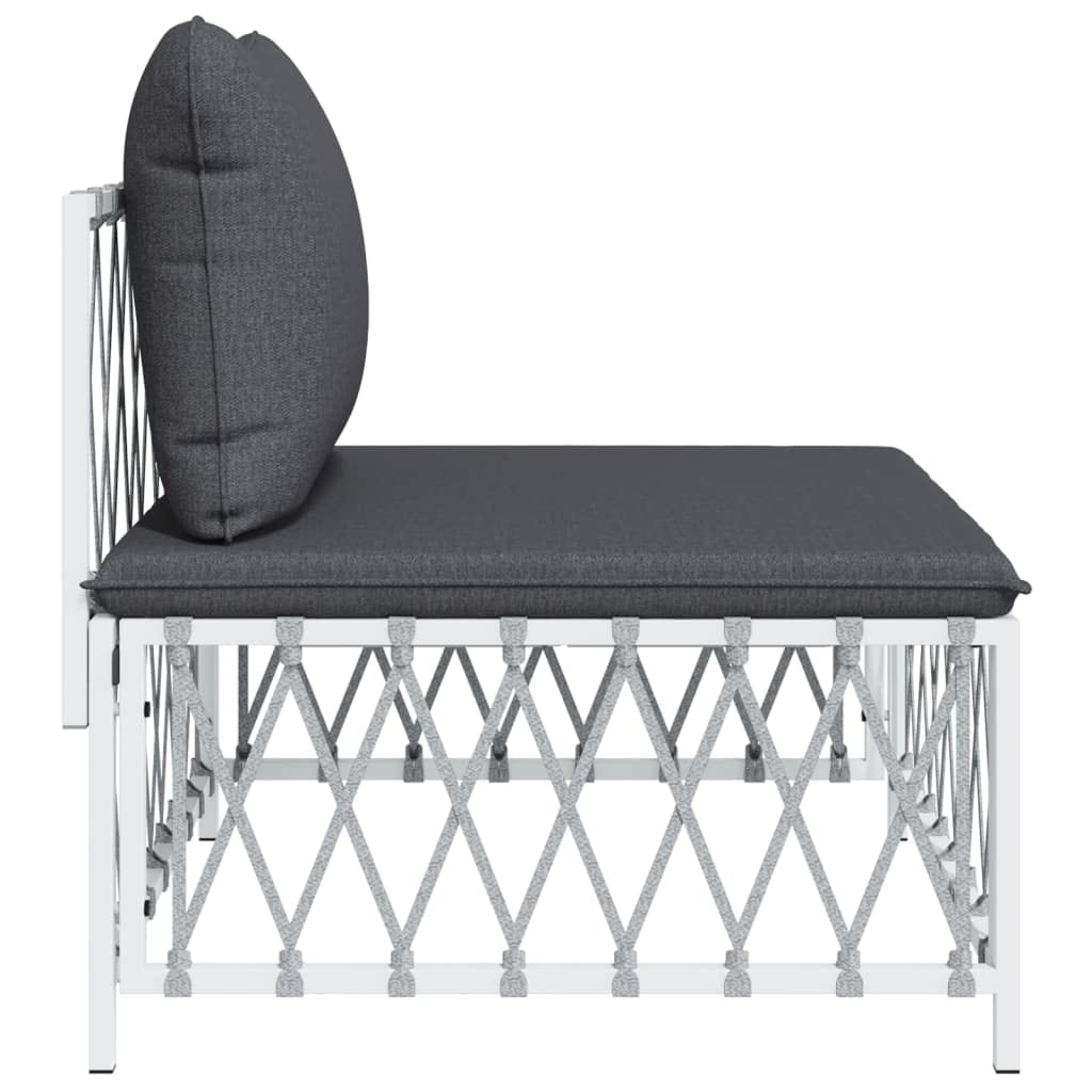 vidaXL Patio Middle Sofa in White Woven Fabric – Durable Outdoor Seat with Cushions, Modular, Flexible Design and Powder-Coated Steel Frame.