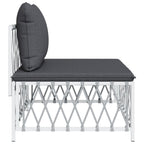 vidaXL Patio Middle Sofa in White Woven Fabric – Durable Outdoor Seat with Cushions, Modular, Flexible Design and Powder-Coated Steel Frame.