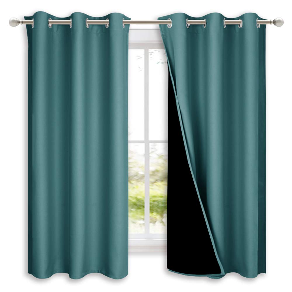 Nicetown 100% Blackout Curtain Panels, Thermal Insulated Black Liner Curtains For Nursery Room, Noise Reducing And Cold Blocking