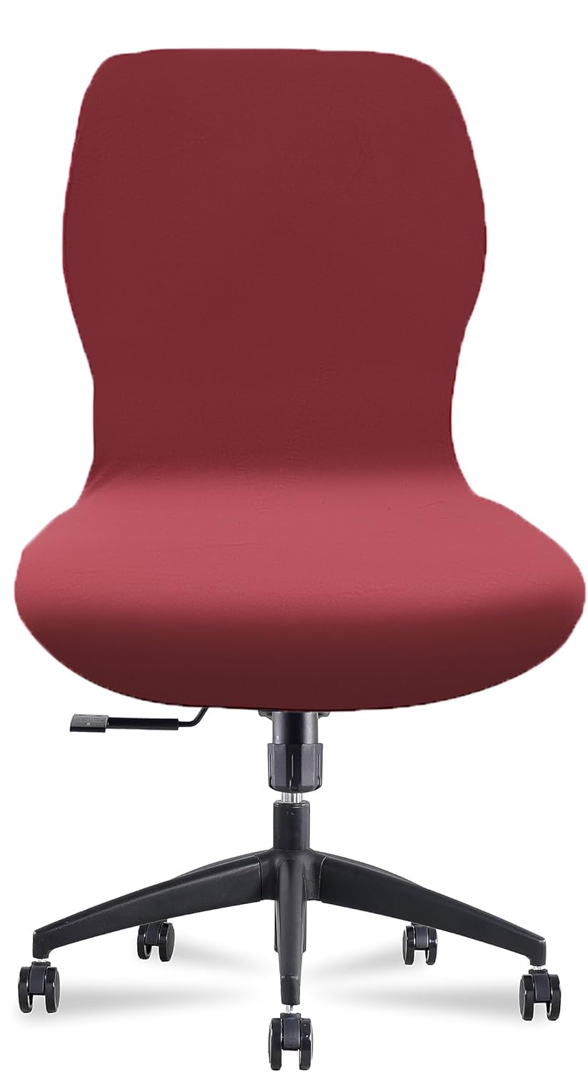 Deisy Dee Velvet Stretch Armless Office Chair Covers - Colorful Stretch Slipcover For Desk Chairs (Burgandy)